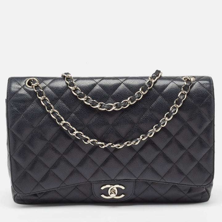 Chanel Black Quilted Caviar Leather Maxi Classic Double New Bag