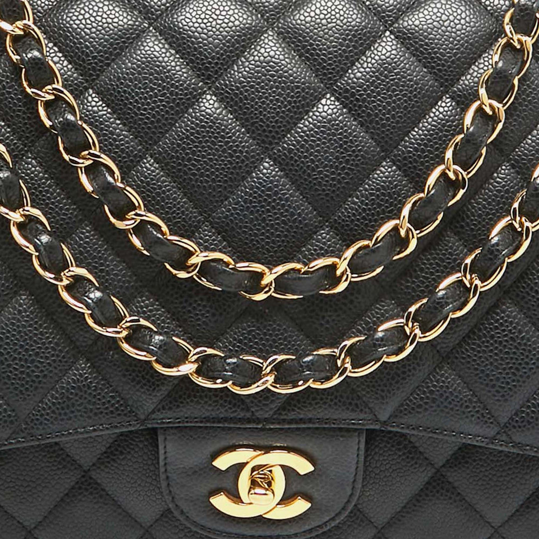 Chanel Black Quilted Caviar Leather Maxi Classic Single New Bag