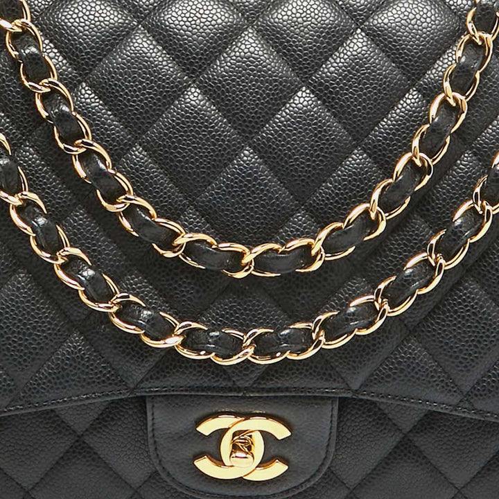 Chanel Black Quilted Caviar Leather Maxi Classic Single New Bag