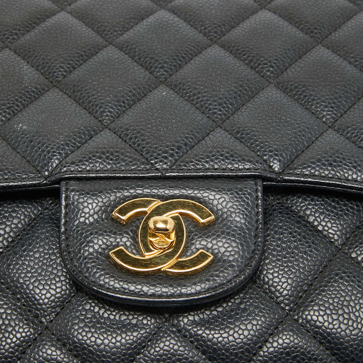 Chanel Black Quilted Caviar Leather Maxi Classic Single New Bag