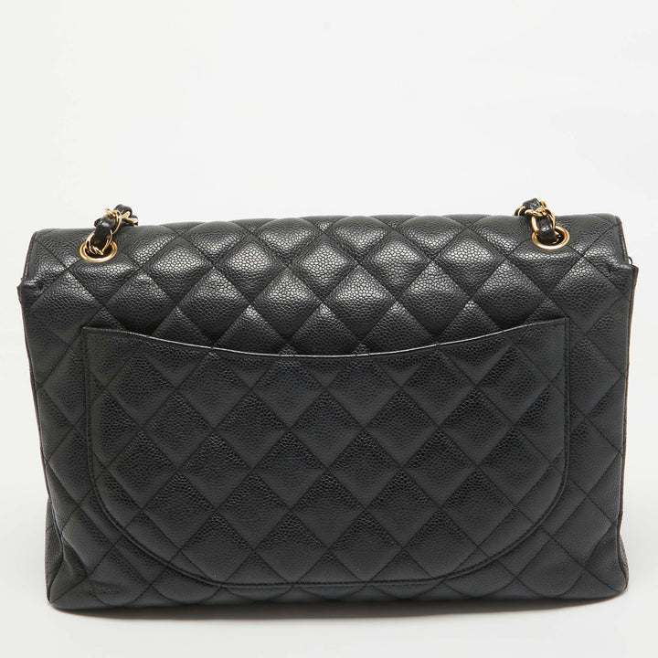 Chanel Black Quilted Caviar Leather Maxi Classic Single New Bag
