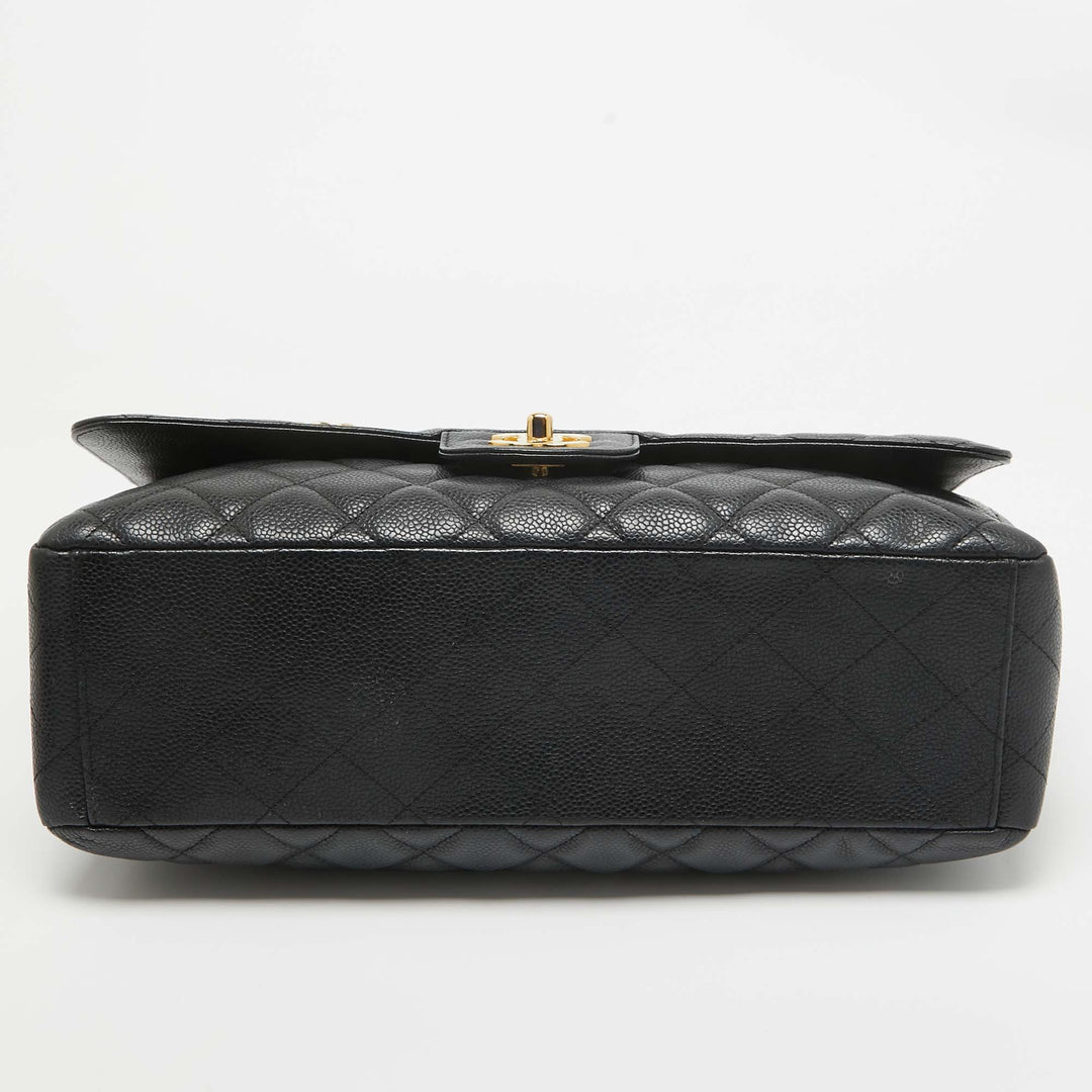 Chanel Black Quilted Caviar Leather Maxi Classic Single New Bag