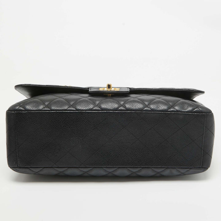 Chanel Black Quilted Caviar Leather Maxi Classic Single New Bag