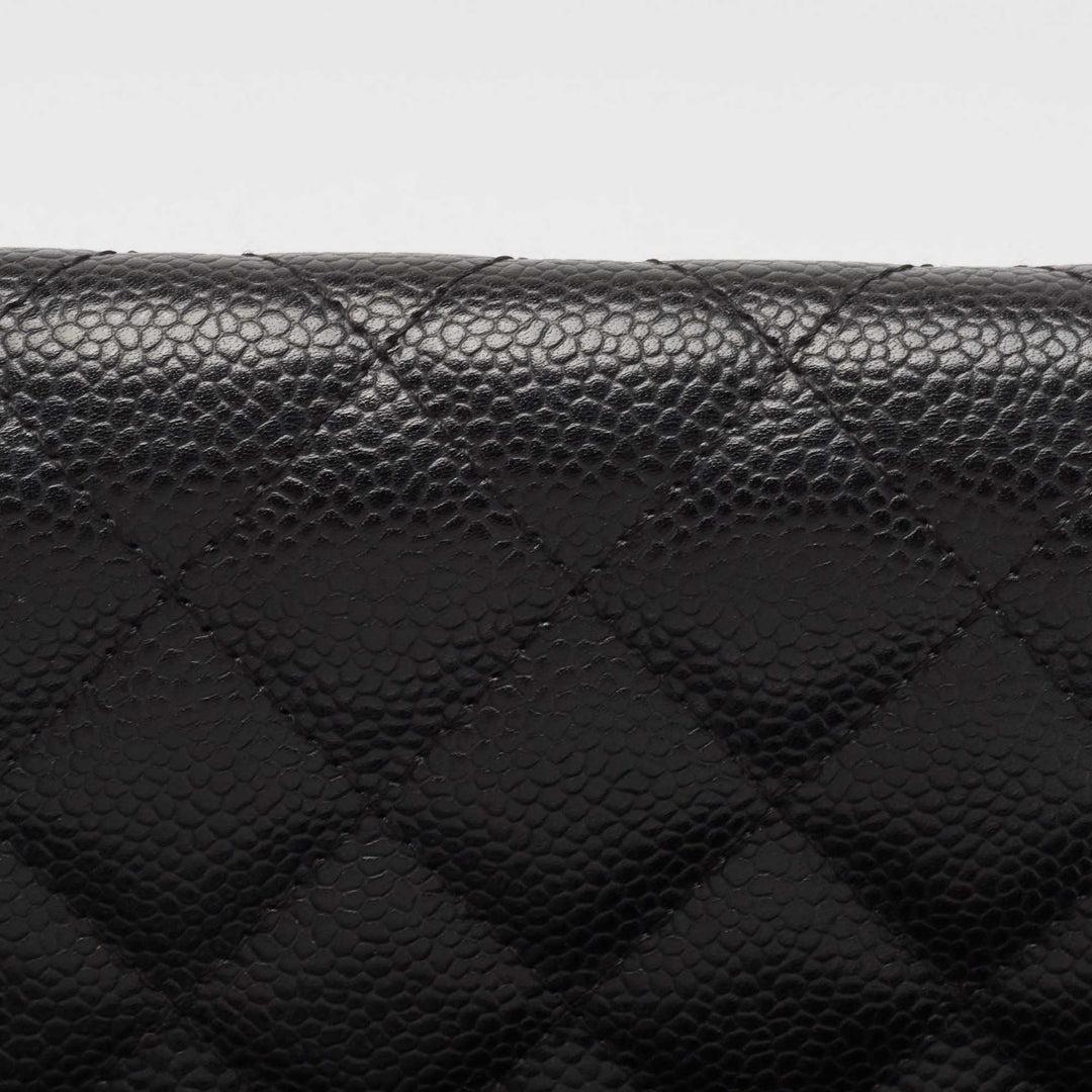 Top Quality Chanel Black Quilted Caviar Leather L Yen Continental Wallet