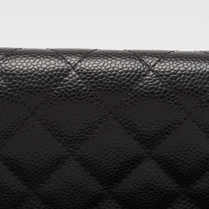 Top Quality Chanel Black Quilted Caviar Leather L Yen Continental Wallet