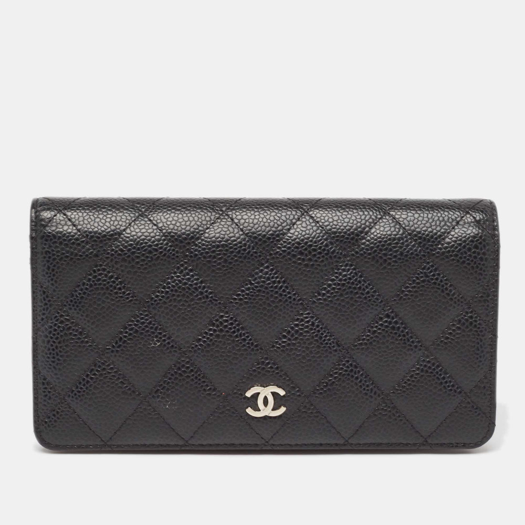 Top Quality Chanel Black Quilted Caviar Leather L Yen Continental Wallet