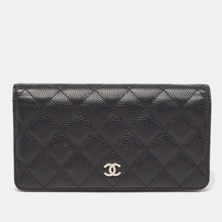 Top Quality Chanel Black Quilted Caviar Leather L Yen Continental Wallet