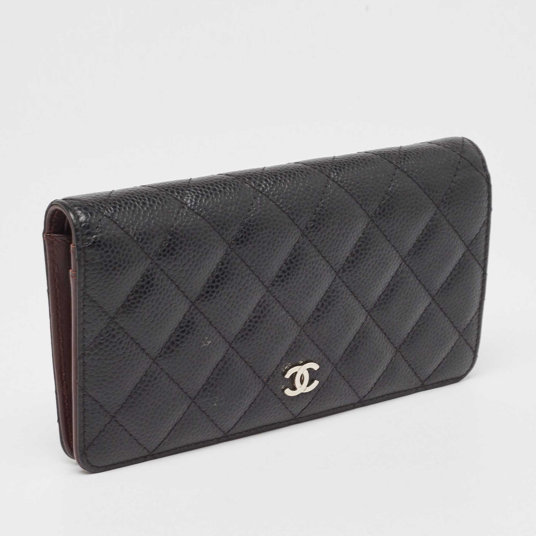 Top Quality Chanel Black Quilted Caviar Leather L Yen Continental Wallet