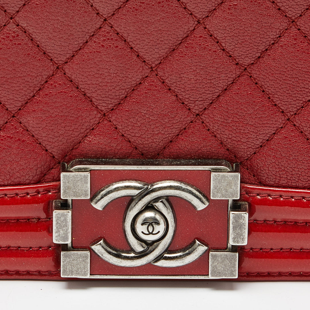 Chanel Red Quilted Leather and Patent Leather Medium Boy New Bag