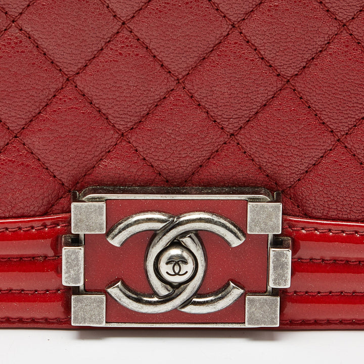 Chanel Red Quilted Leather and Patent Leather Medium Boy New Bag