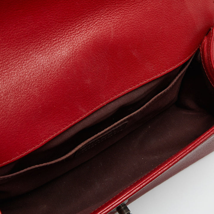 Chanel Red Quilted Leather and Patent Leather Medium Boy New Bag