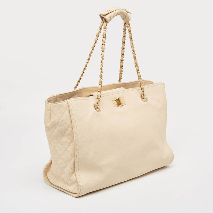 Chanel Beige Caviar Leather Reissue Large Shopper Tote