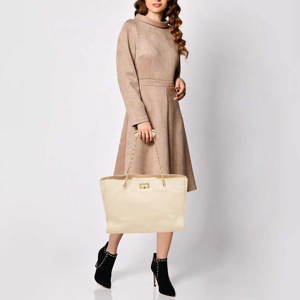 Chanel Beige Caviar Leather Reissue Large Shopper Tote