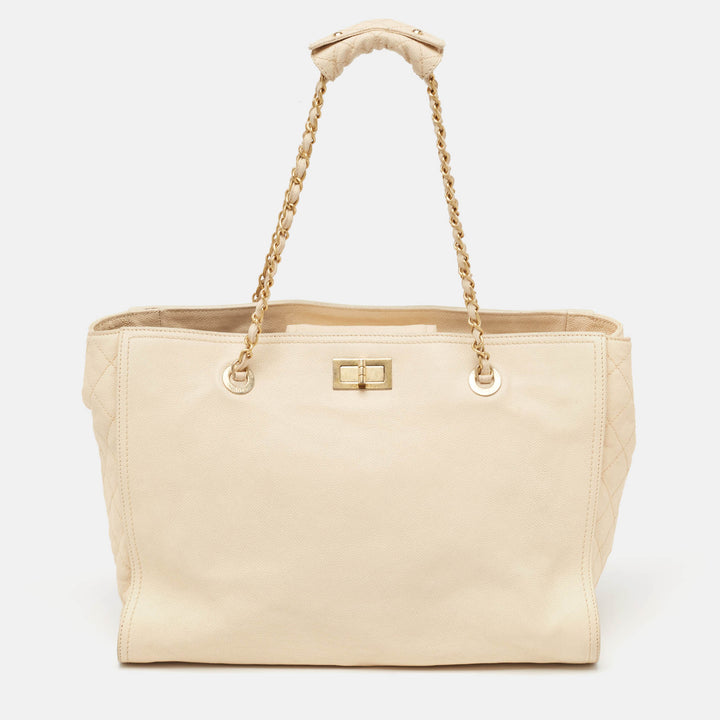 Chanel Beige Caviar Leather Reissue Large Shopper Tote