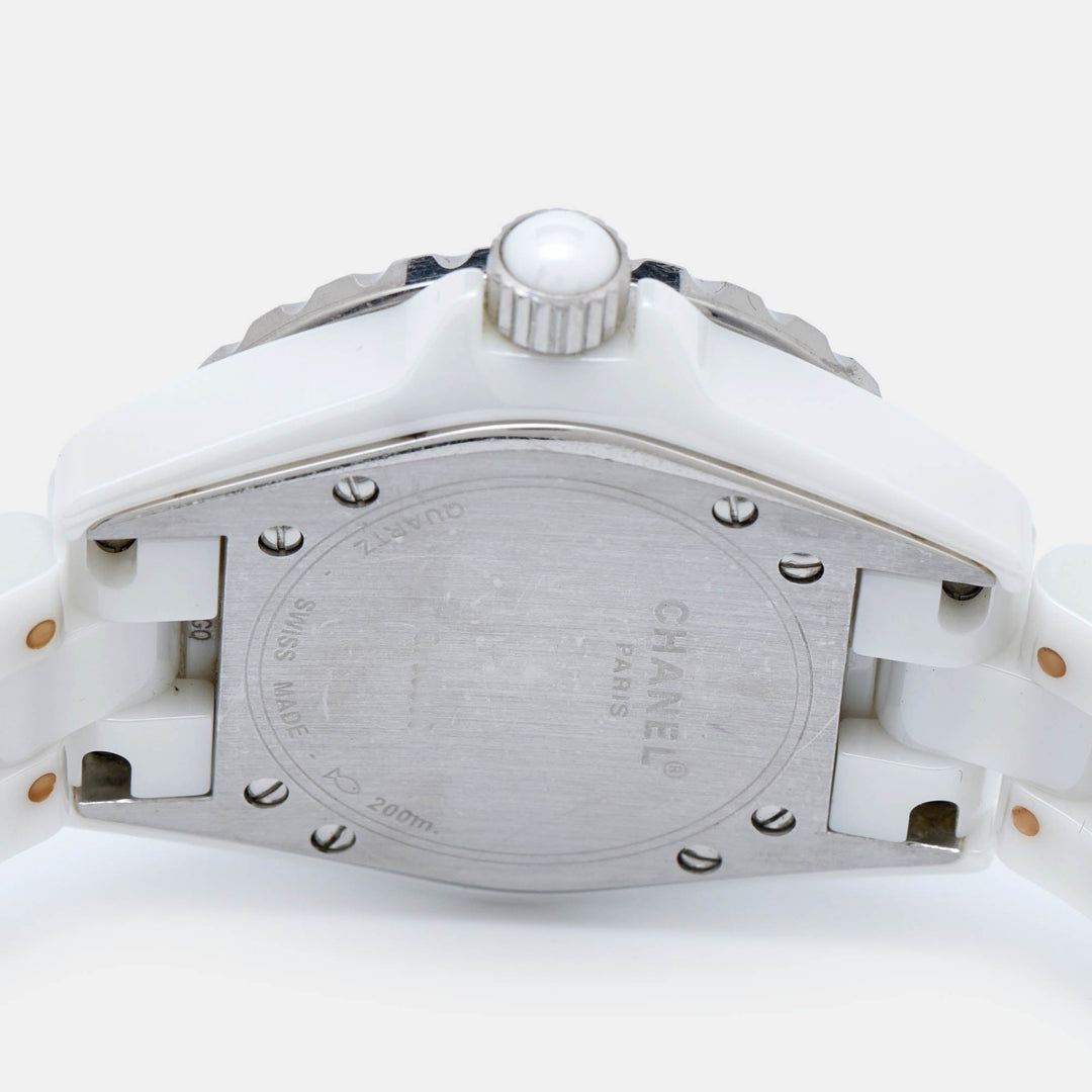 Chanel White Ceramic Stainless Steel Diamond J12 H0967 Women's Wristwatch 33 mm