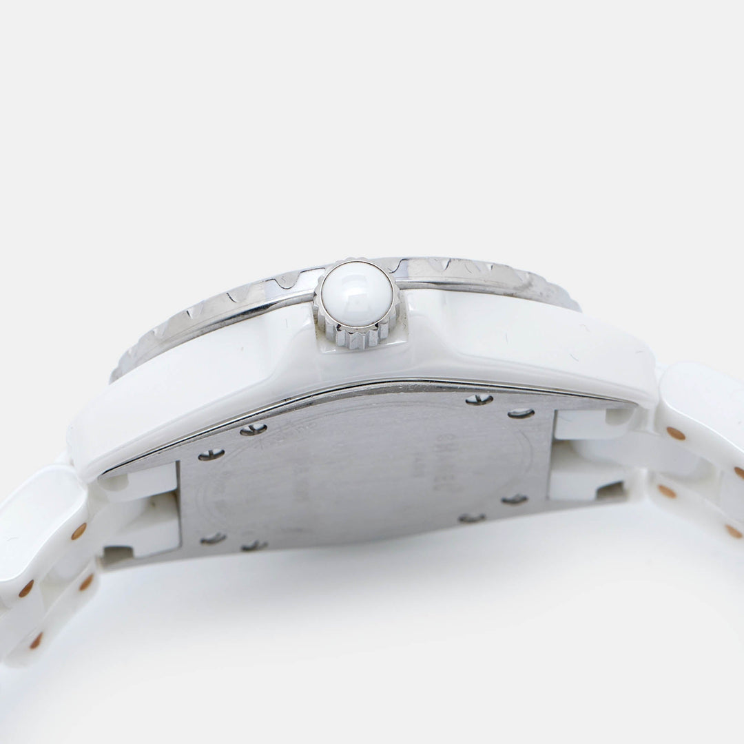 Chanel White Ceramic Stainless Steel Diamond J12 H0967 Women's Wristwatch 33 mm