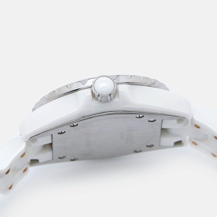 Chanel White Ceramic Stainless Steel Diamond J12 H0967 Women's Wristwatch 33 mm