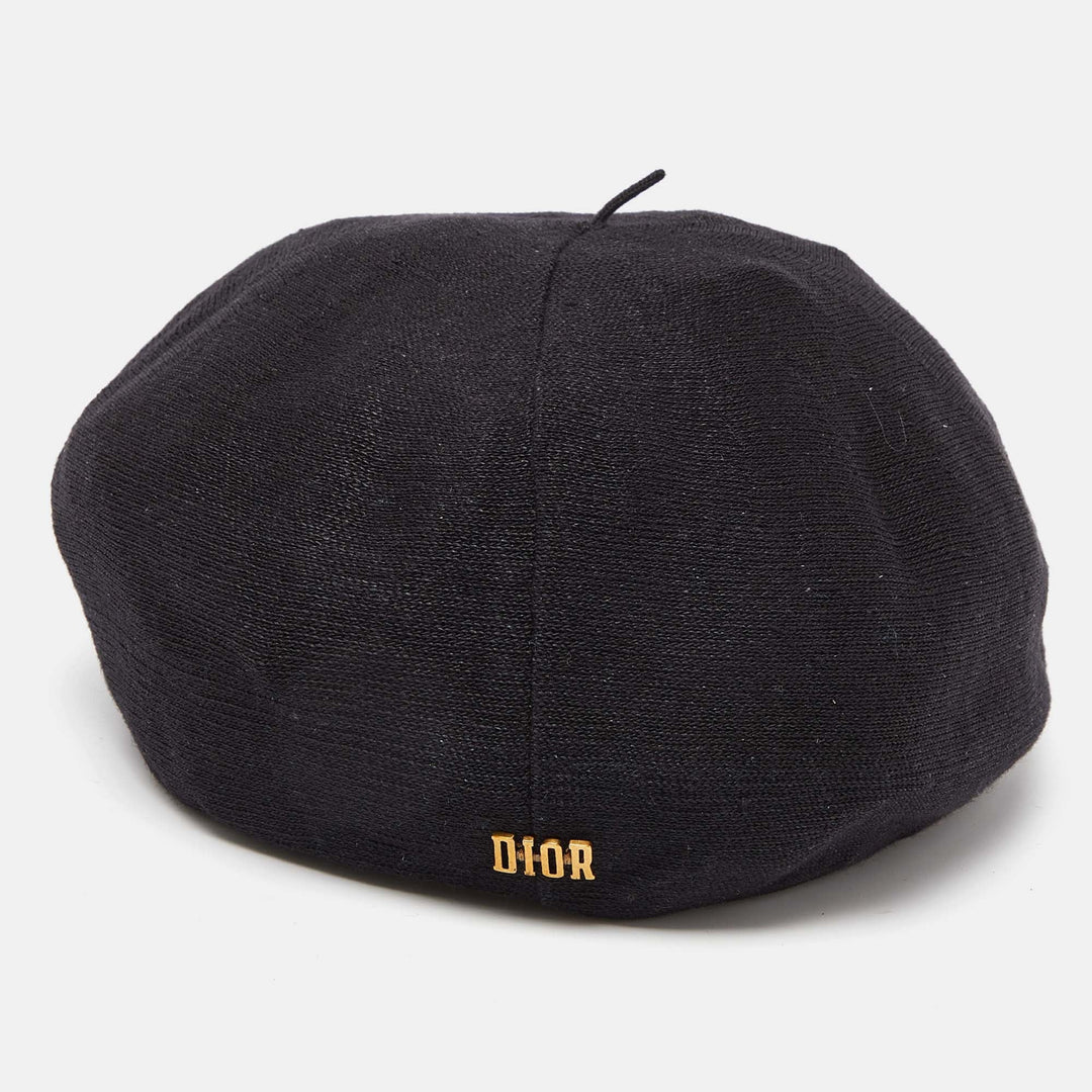 Top quality Dior Black Logo Detail Linen Beret Hat