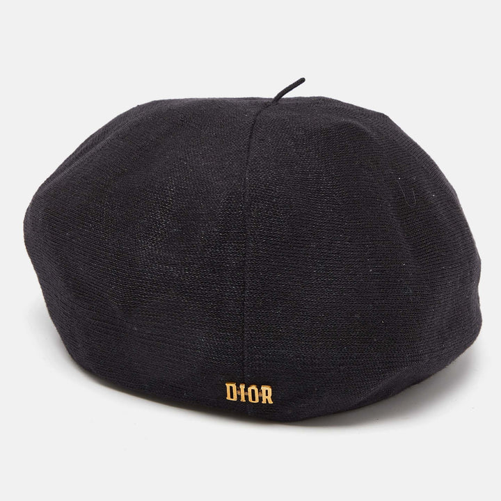 Top quality Dior Black Logo Detail Linen Beret Hat
