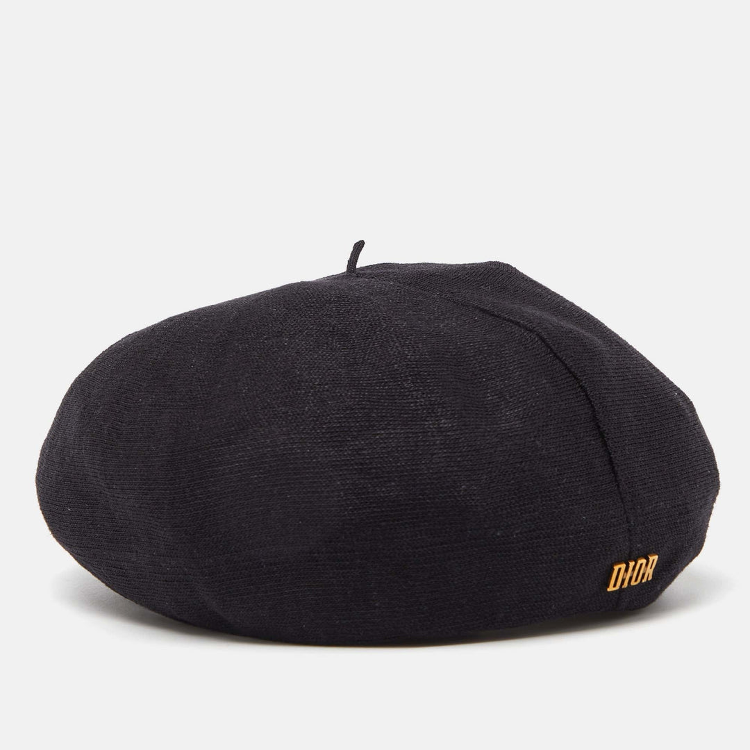 Top quality Dior Black Logo Detail Linen Beret Hat