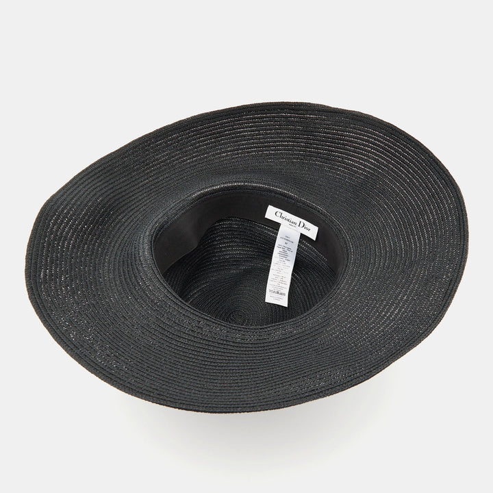Top quality DiorChristian  Black Straw Daytime Roses Hat