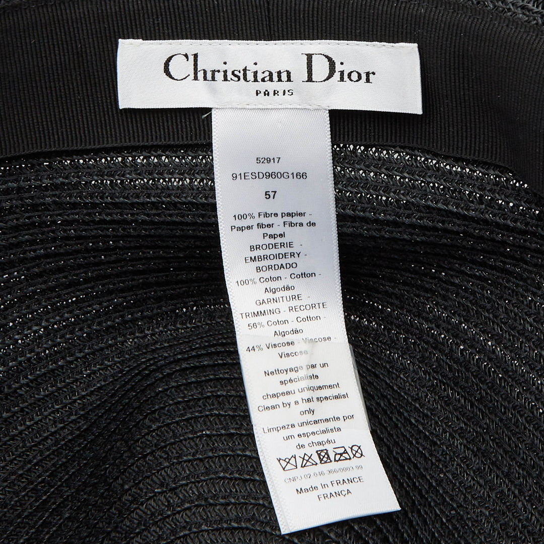 Top quality DiorChristian  Black Straw Daytime Roses Hat