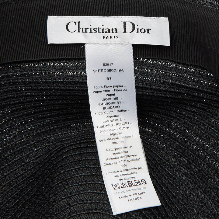 Top quality DiorChristian  Black Straw Daytime Roses Hat