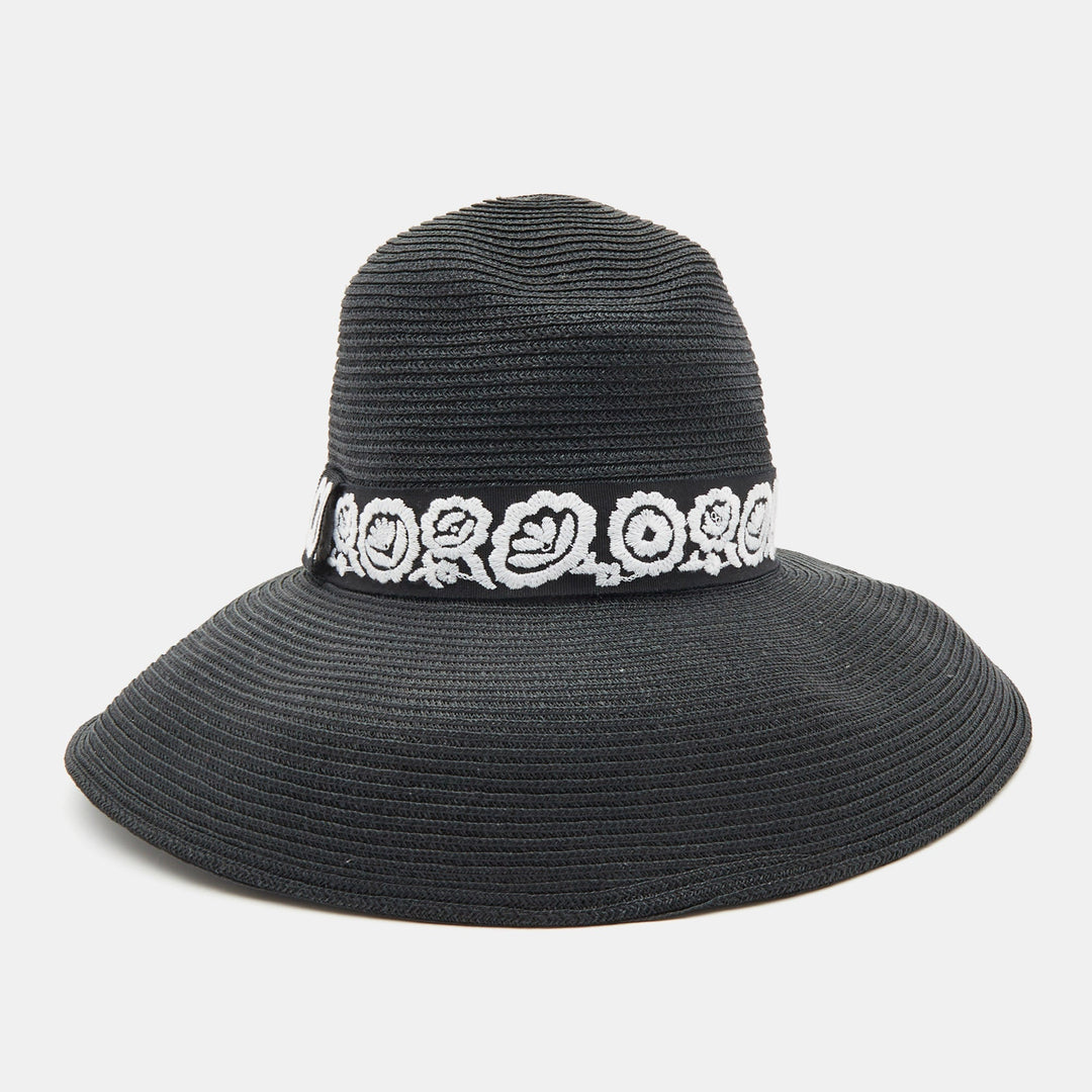 Top quality DiorChristian  Black Straw Daytime Roses Hat