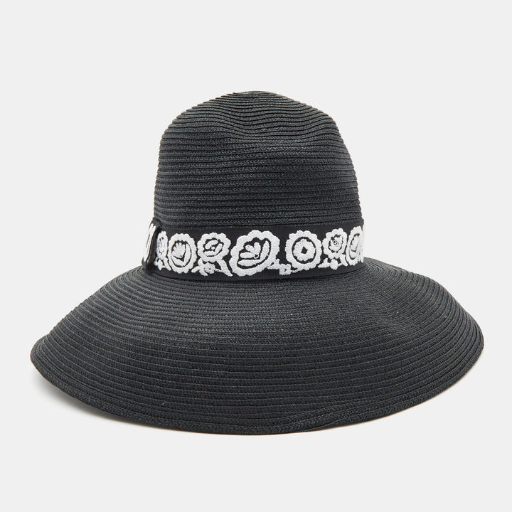 Top quality DiorChristian  Black Straw Daytime Roses Hat