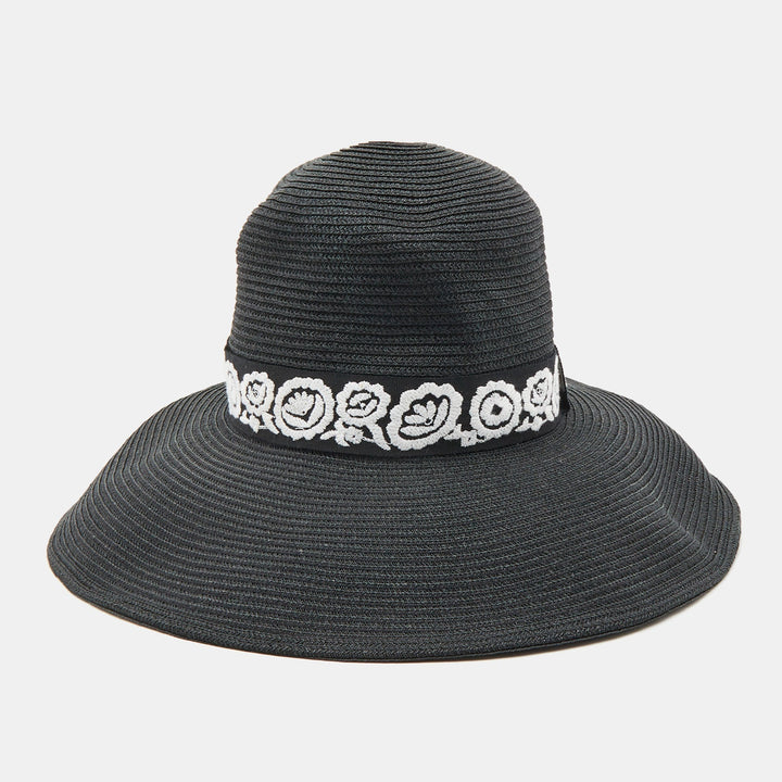 Top quality DiorChristian  Black Straw Daytime Roses Hat