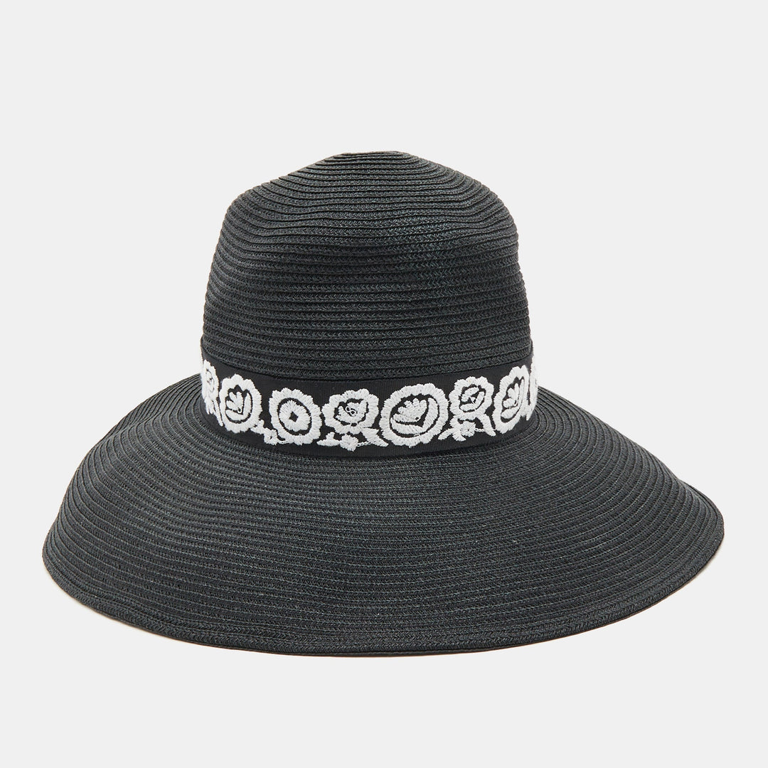 Top quality DiorChristian  Black Straw Daytime Roses Hat