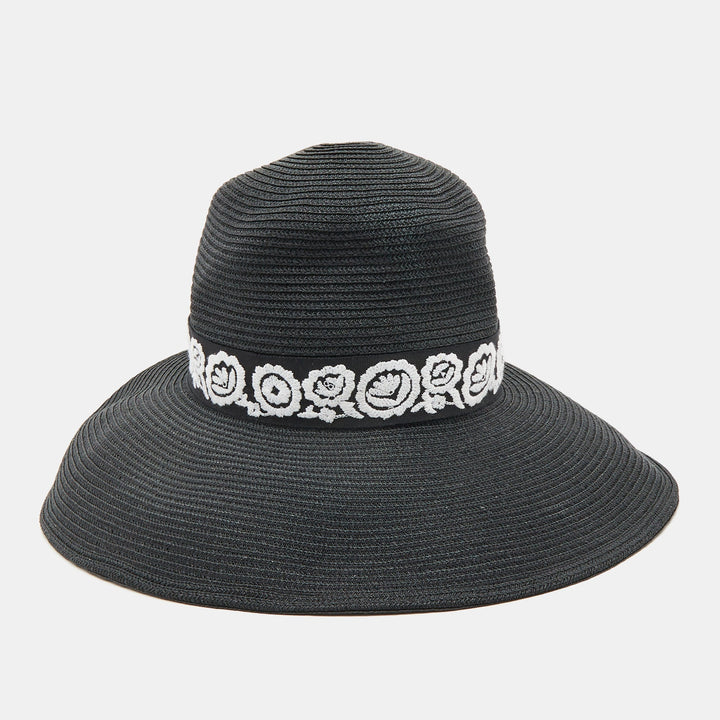Top quality DiorChristian  Black Straw Daytime Roses Hat