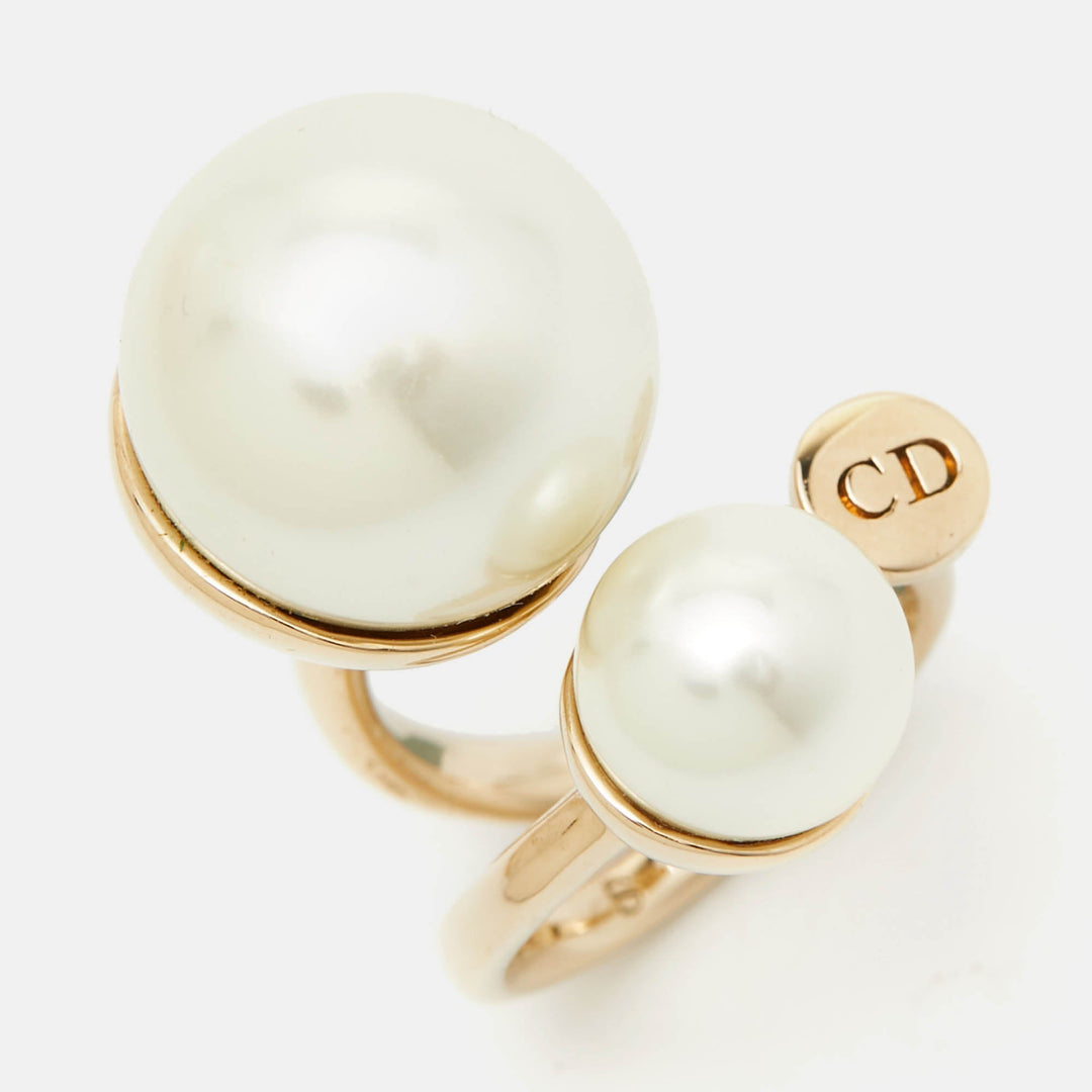 Dior Ultra Faux Pearl Gold Tone Ring Size 49