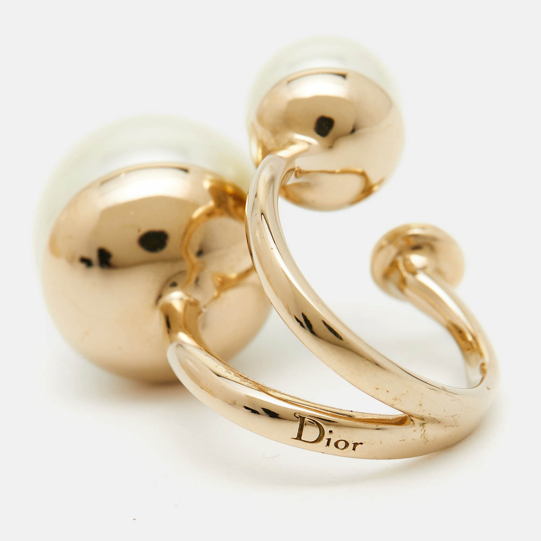 Dior Ultra Faux Pearl Gold Tone Ring Size 49
