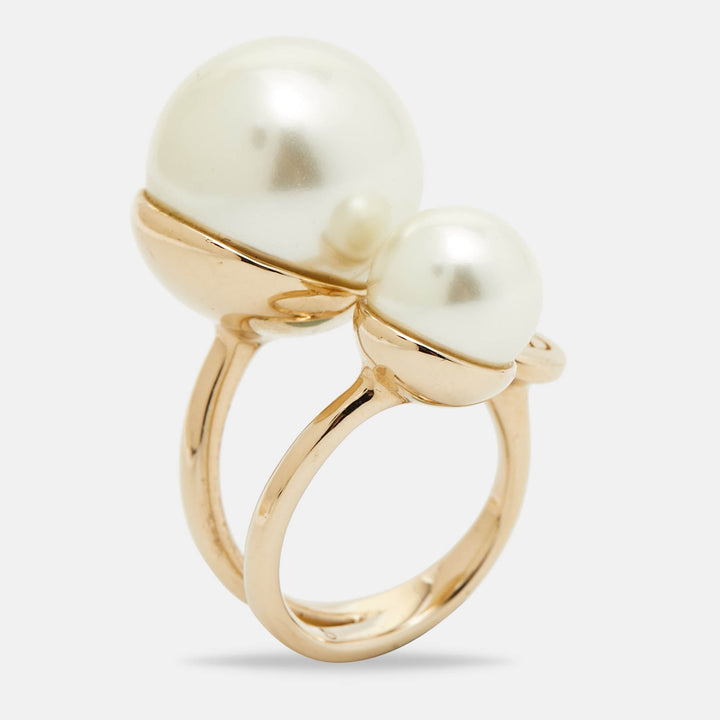 Dior Ultra Faux Pearl Gold Tone Ring Size 49