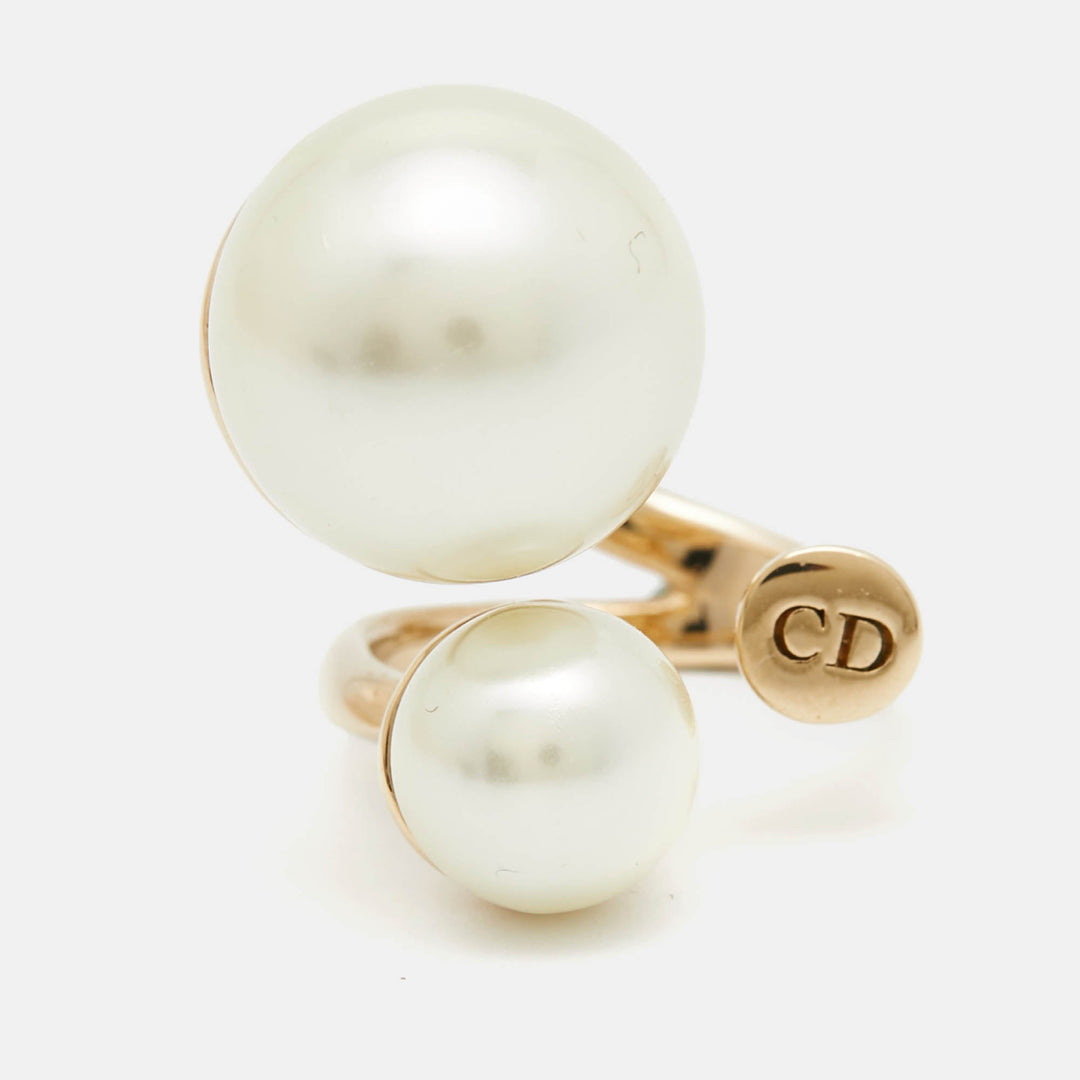 Dior Ultra Faux Pearl Gold Tone Ring Size 49