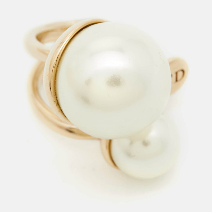 Dior Ultra Faux Pearl Gold Tone Ring Size 49