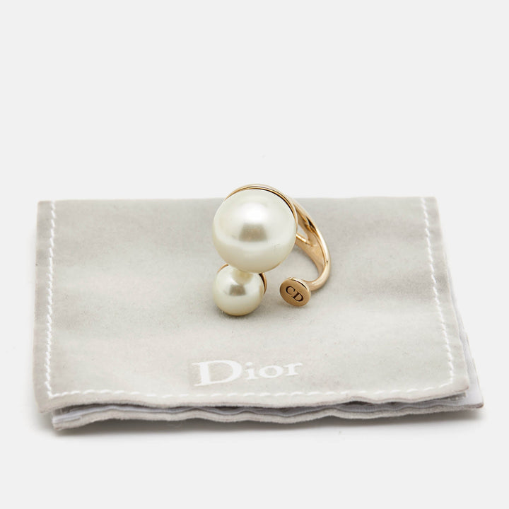 Dior Ultra Faux Pearl Gold Tone Ring Size 49