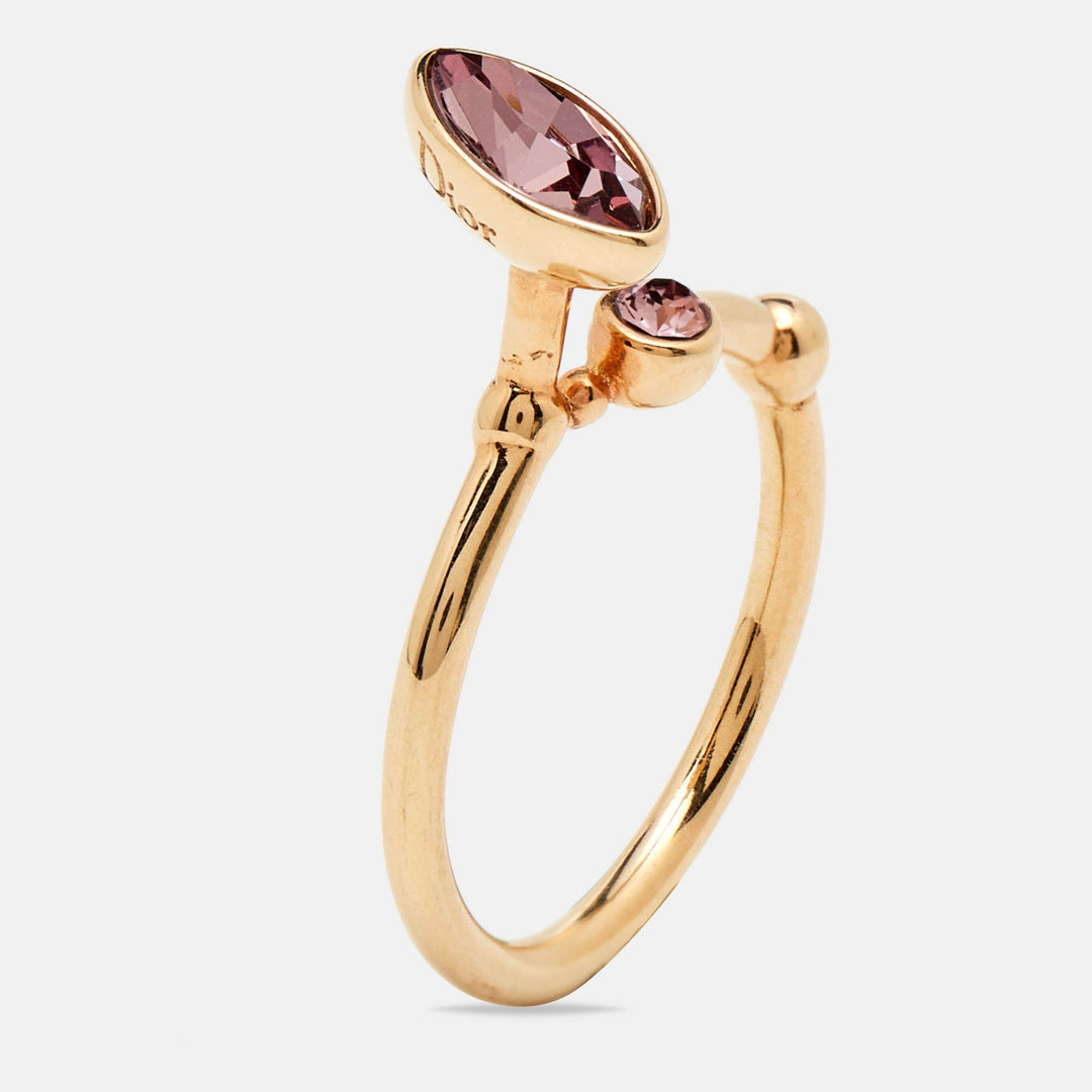 Top quality Dior Pink Crystal Gold Tone Ring Size EU 50