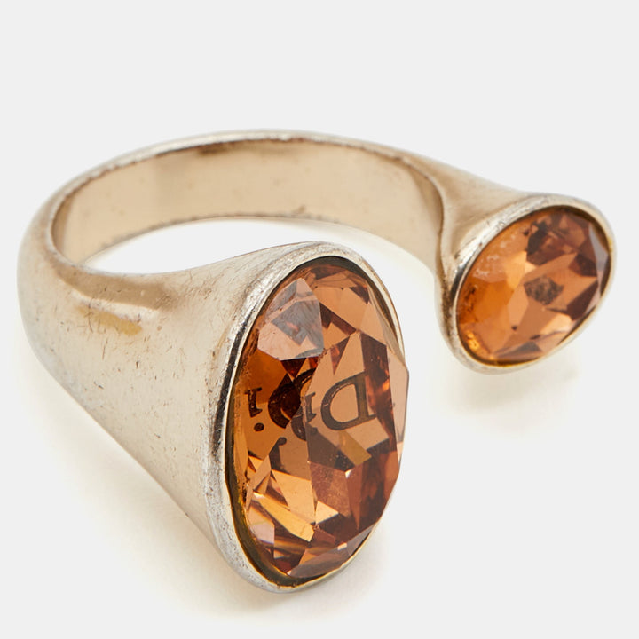 Top quality Dior Crystal Gold Tone Open Ring Size 50.5