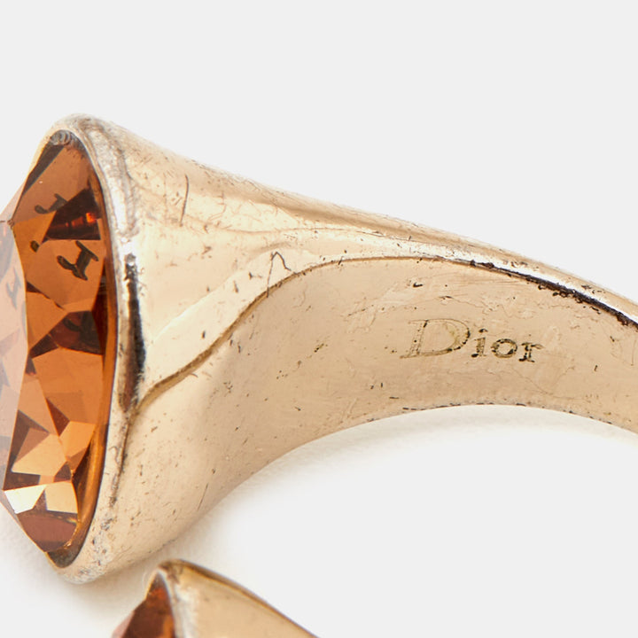 Top quality Dior Crystal Gold Tone Open Ring Size 50.5