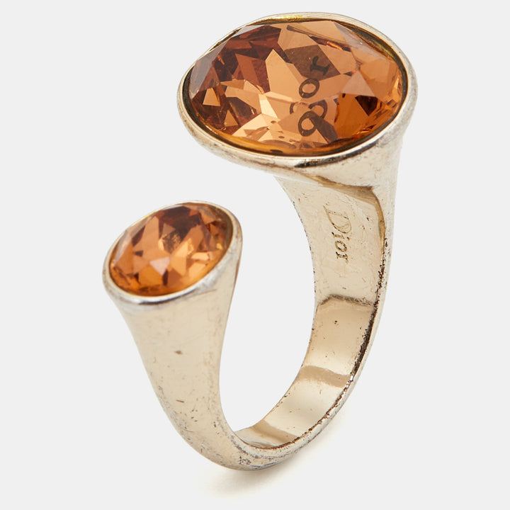 Top quality Dior Crystal Gold Tone Open Ring Size 50.5