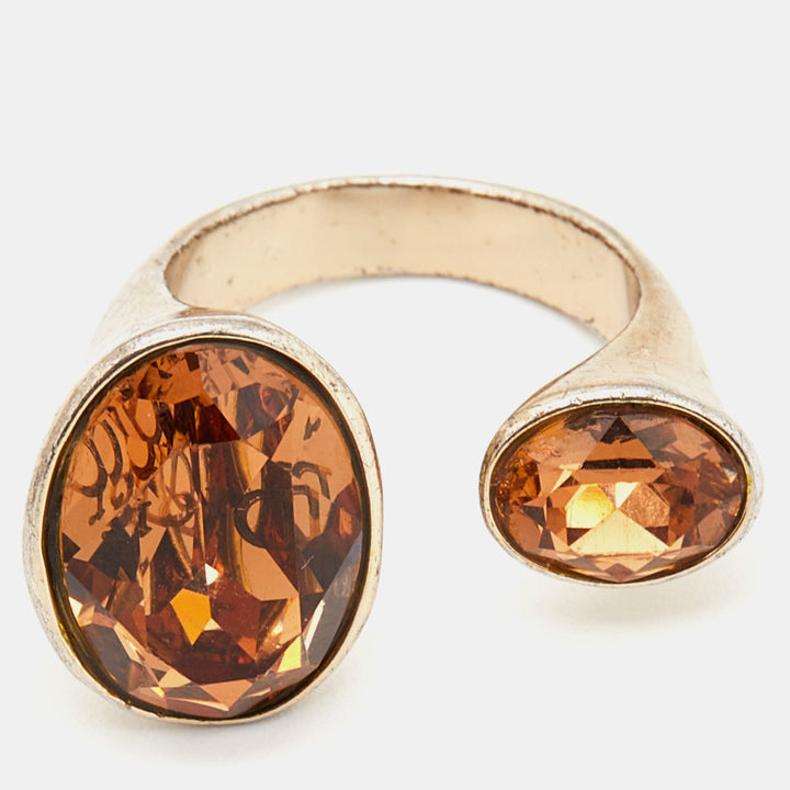 Top quality Dior Crystal Gold Tone Open Ring Size 50.5