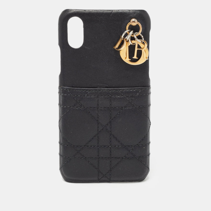 Top quality Dior Black Cannage Leather Lady  iPhone X Case