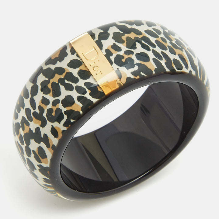 Top quality Dior Black Resin Acrylic Leopard Printed Bangle Bracelet