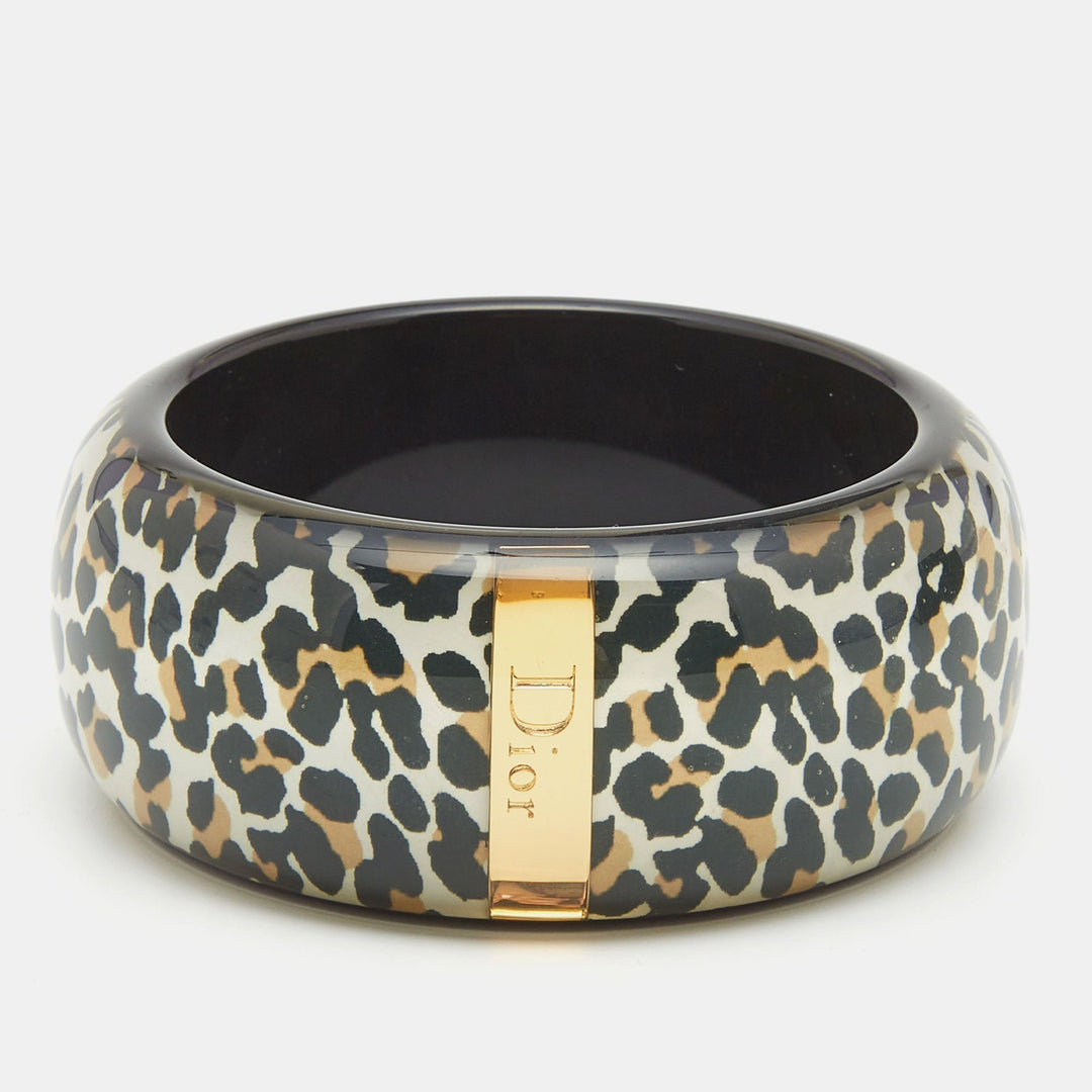 Top quality Dior Black Resin Acrylic Leopard Printed Bangle Bracelet