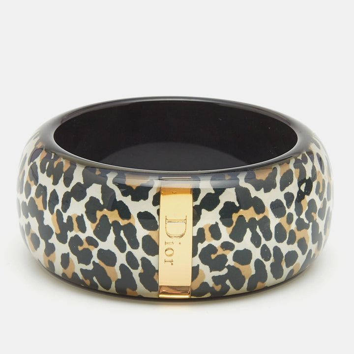 Top quality Dior Black Resin Acrylic Leopard Printed Bangle Bracelet
