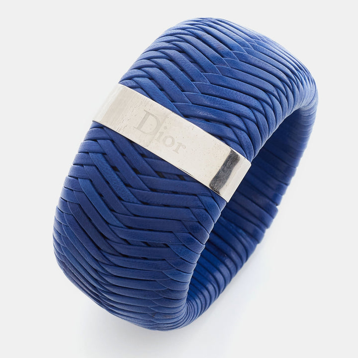 Dior Leather Silver Tone Extra Wide Bracelet