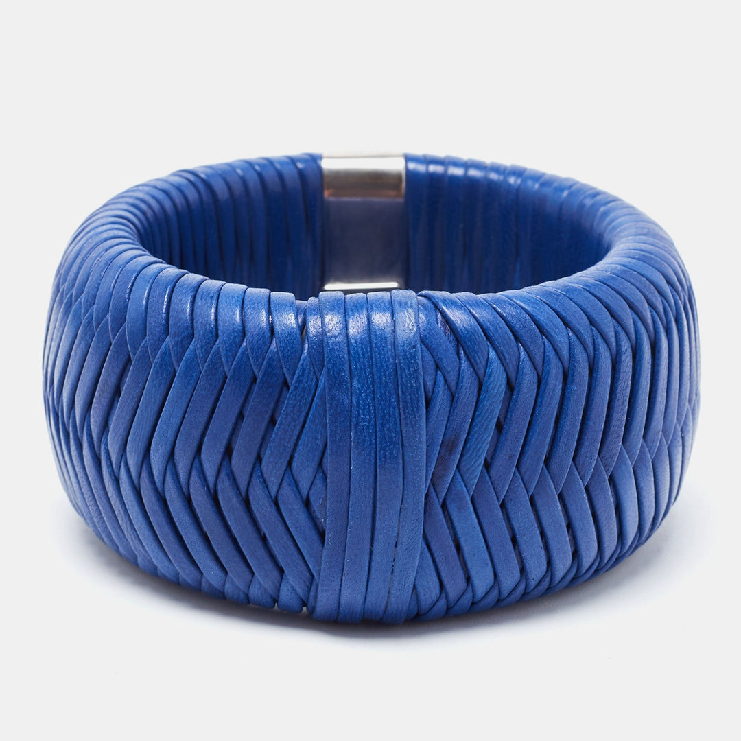 Dior Leather Silver Tone Extra Wide Bracelet