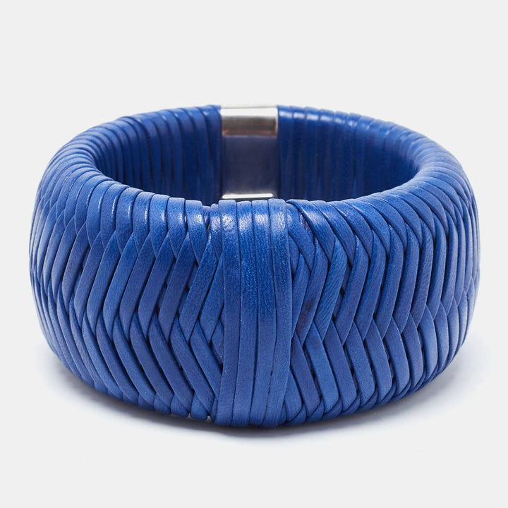 Dior Leather Silver Tone Extra Wide Bracelet